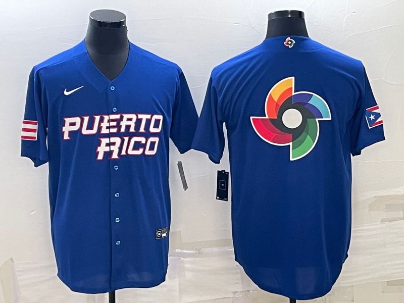 Men 2023 World Cub Puerto Rico Blank Blue Nike MLB Jersey4